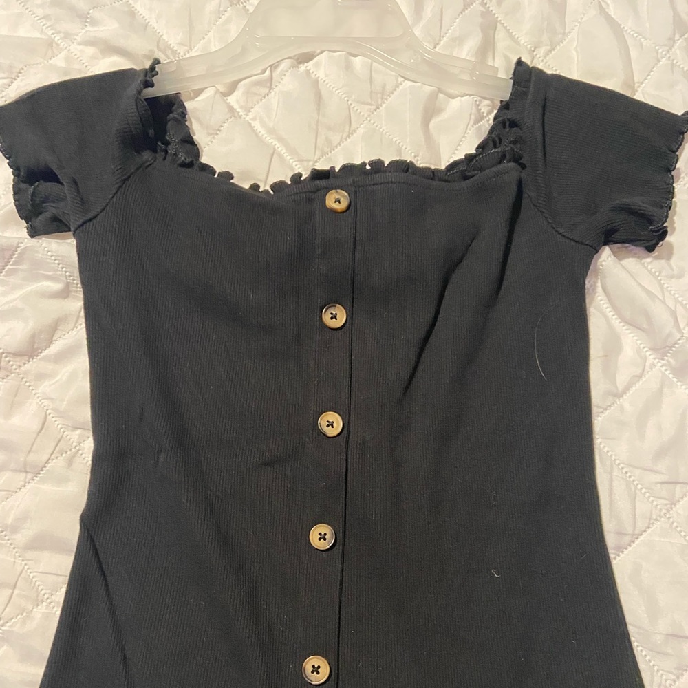 Aeropostale Black Off The Shoulder Black Button Shirt